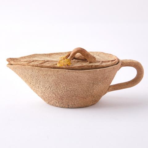 万古烧第一人笹岡春山｜昭和时期 手捏万古烧叶形宝瓶