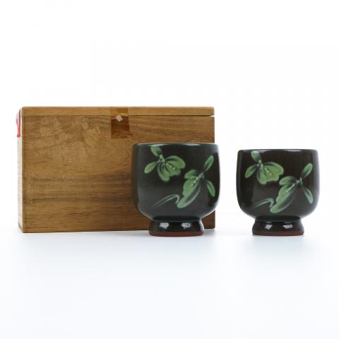 昭和时期｜佐渡无名异烧人间国宝·三浦小平二窑 无名异烧夫妻对杯