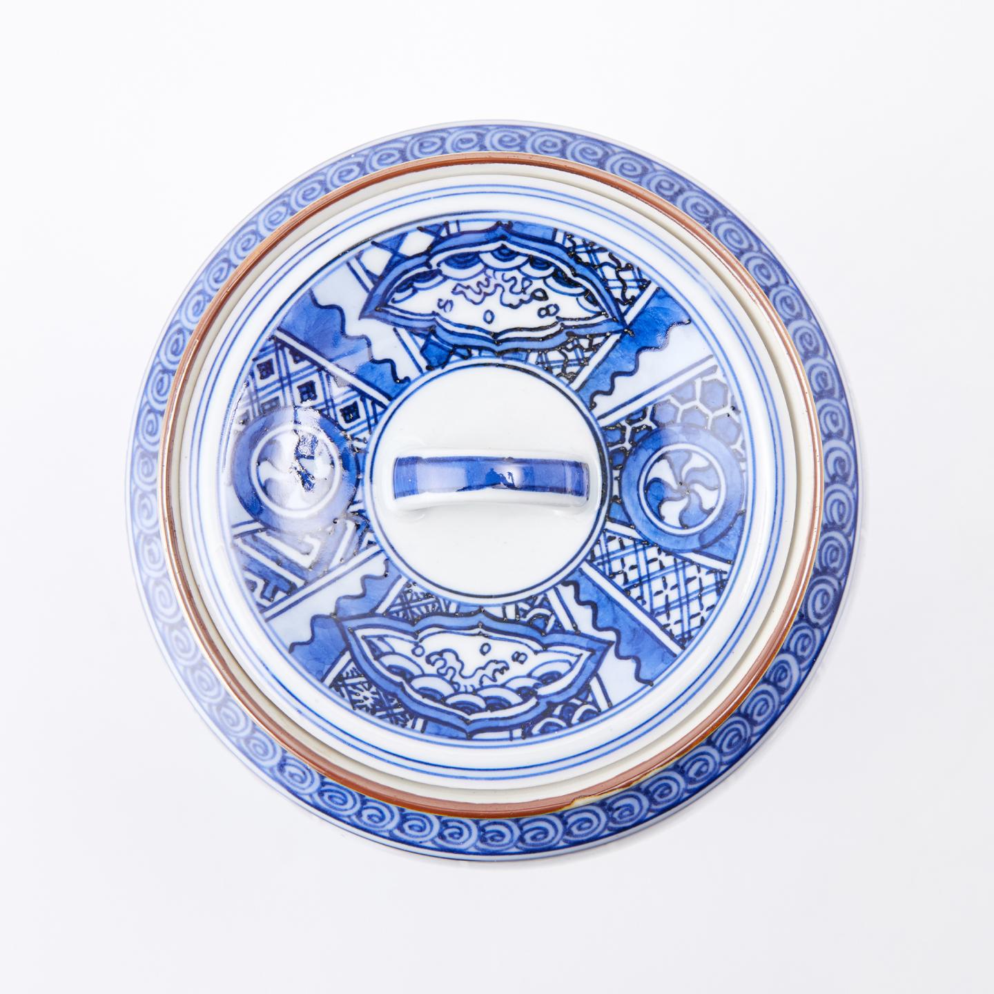 平安春峰|昭和时期 京烧大师满绘青花鲤鱼纹水指