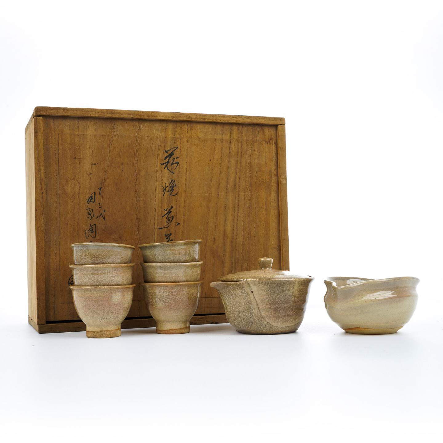 昭和时期｜萩烧大家·十二代田园陶兵卫 茶器套装带原盒