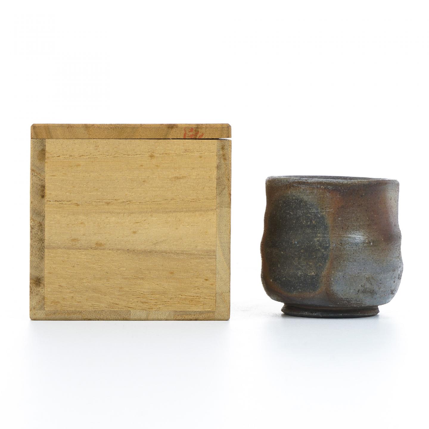 昭和时期｜备前烧世家·金重家七十七代 金重陶弘造 柴烧茶杯带原盒