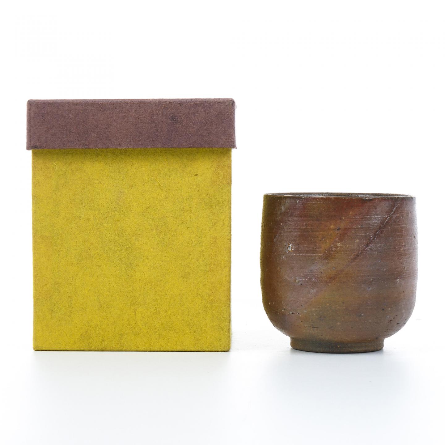 昭和时期｜备前烧人间国宝·山本陶秀四子 山本出 柴烧茶杯带原盒