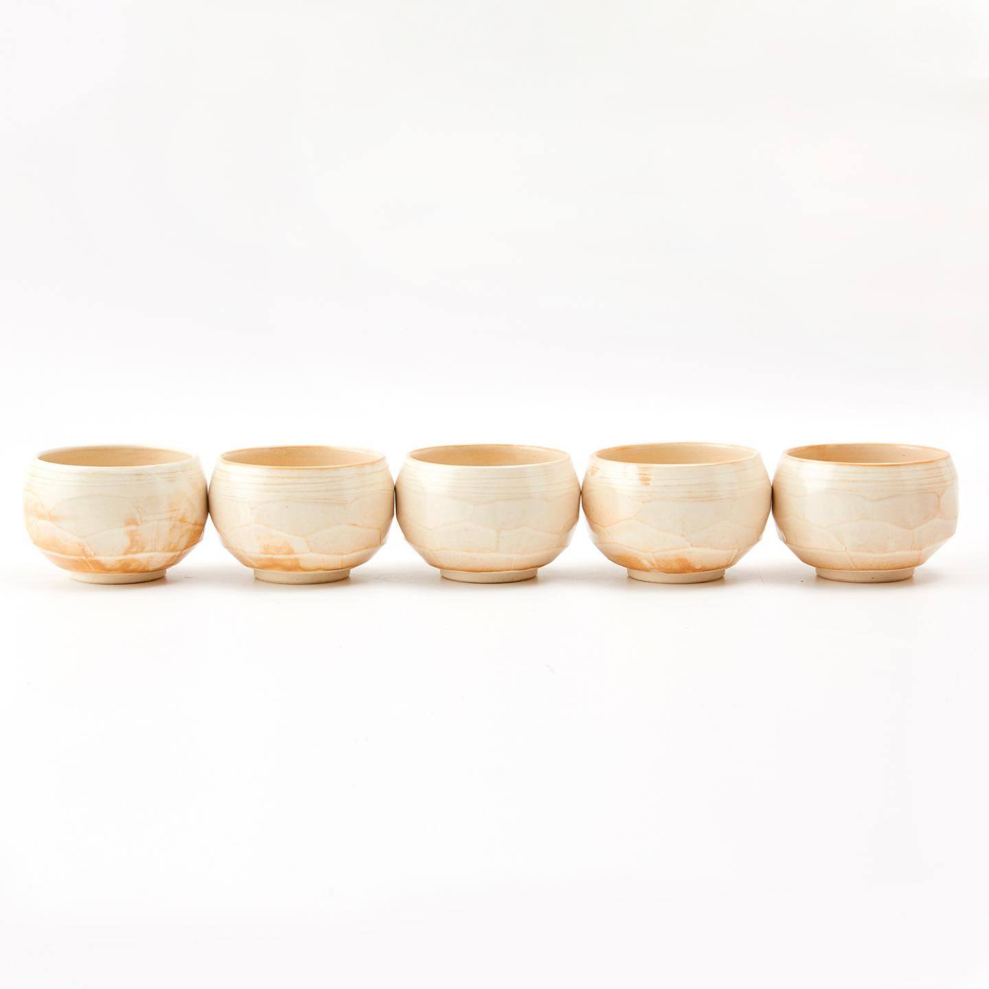 杉浦芳树｜昭和时期 刀削白釉茶碗5客