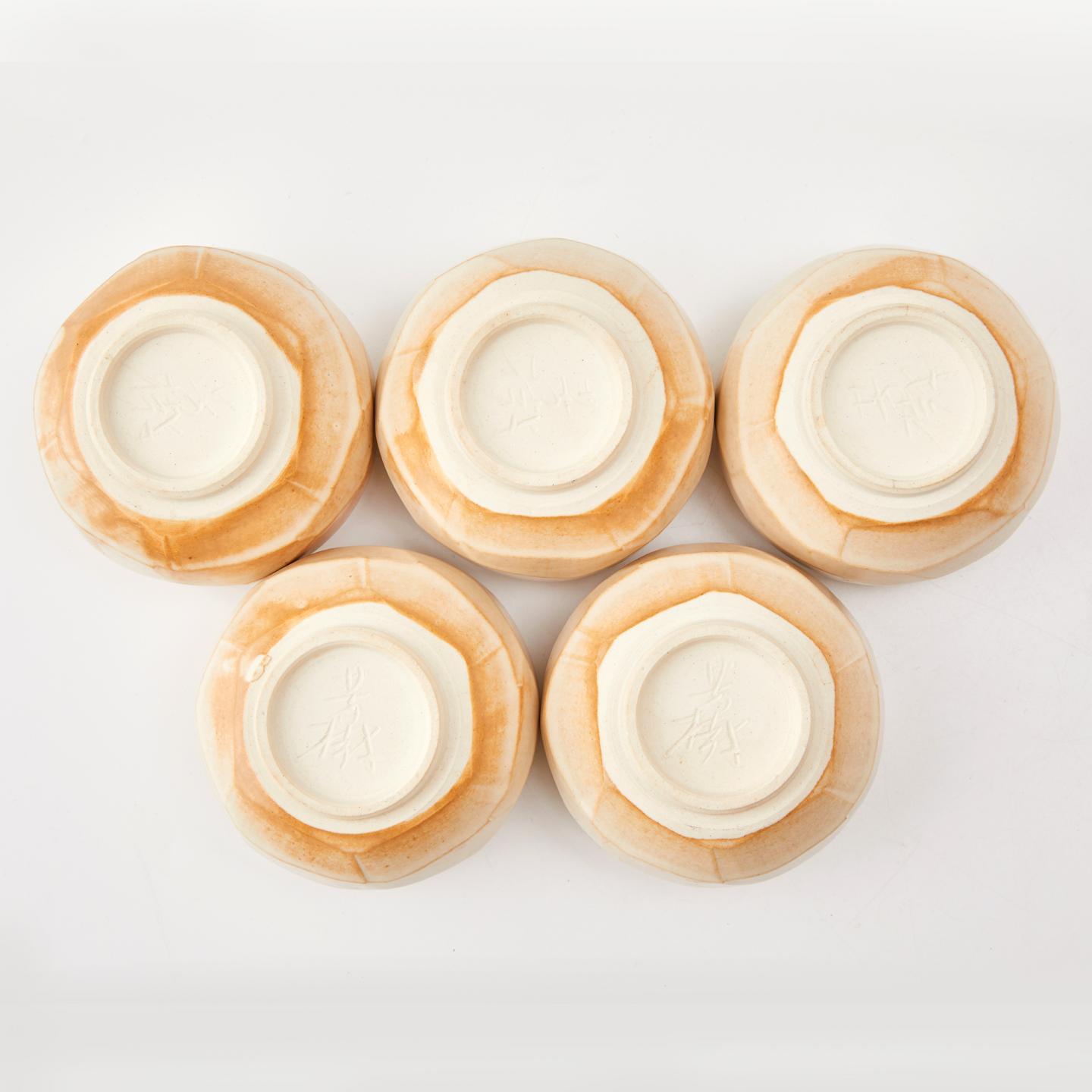 杉浦芳树｜昭和时期 刀削白釉茶碗5客