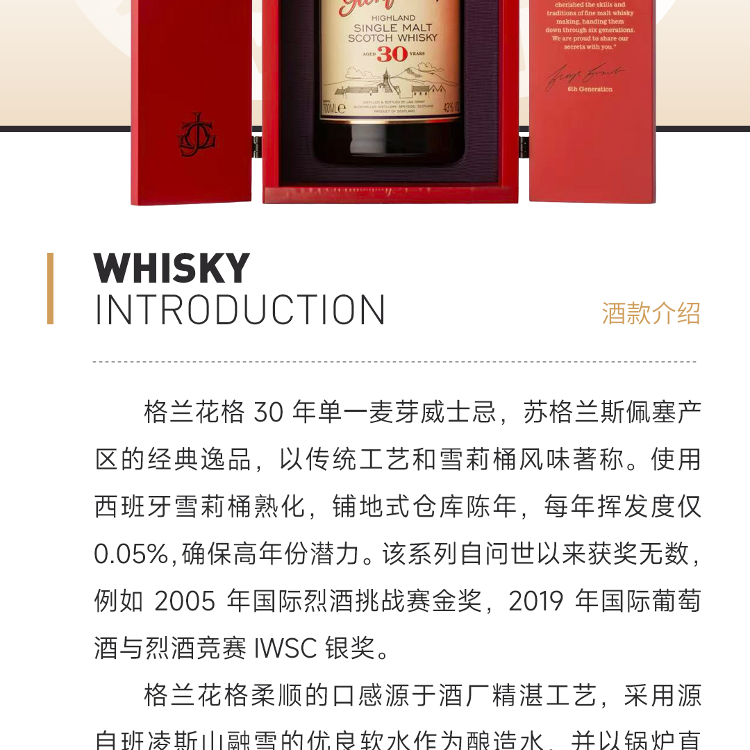 【获奖无数】Glenfarclas 格兰花格30年2022雪莉桶 单一麦芽威士忌
