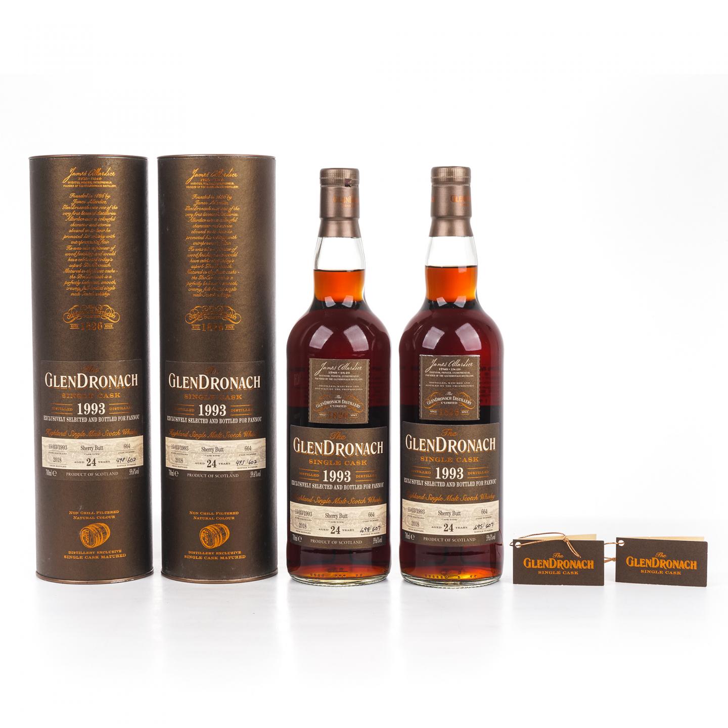 Glendronach 格兰多纳 24年 1993-2018 雪莉单桶#664 2瓶组