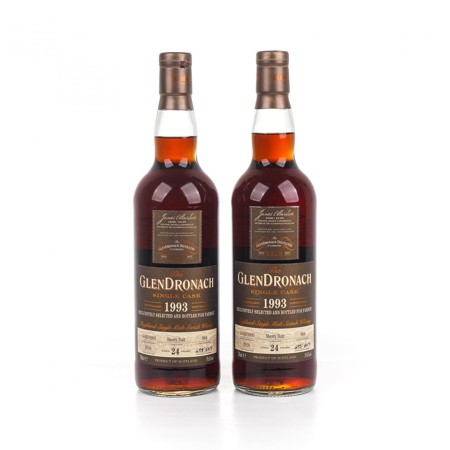 Glendronach 格兰多纳 24年 1993-2018 雪莉单桶#664 2瓶组