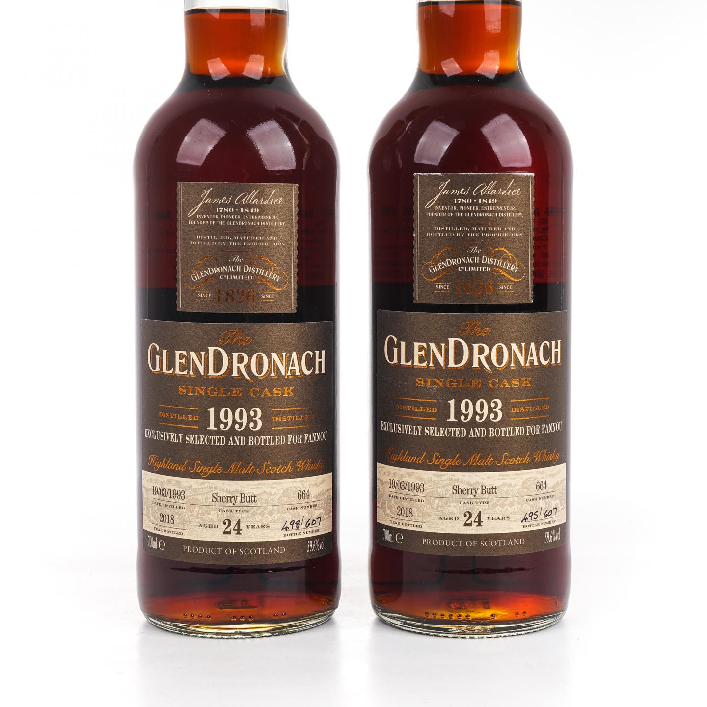 Glendronach 格兰多纳 24年 1993-2018 雪莉单桶#664 2瓶组