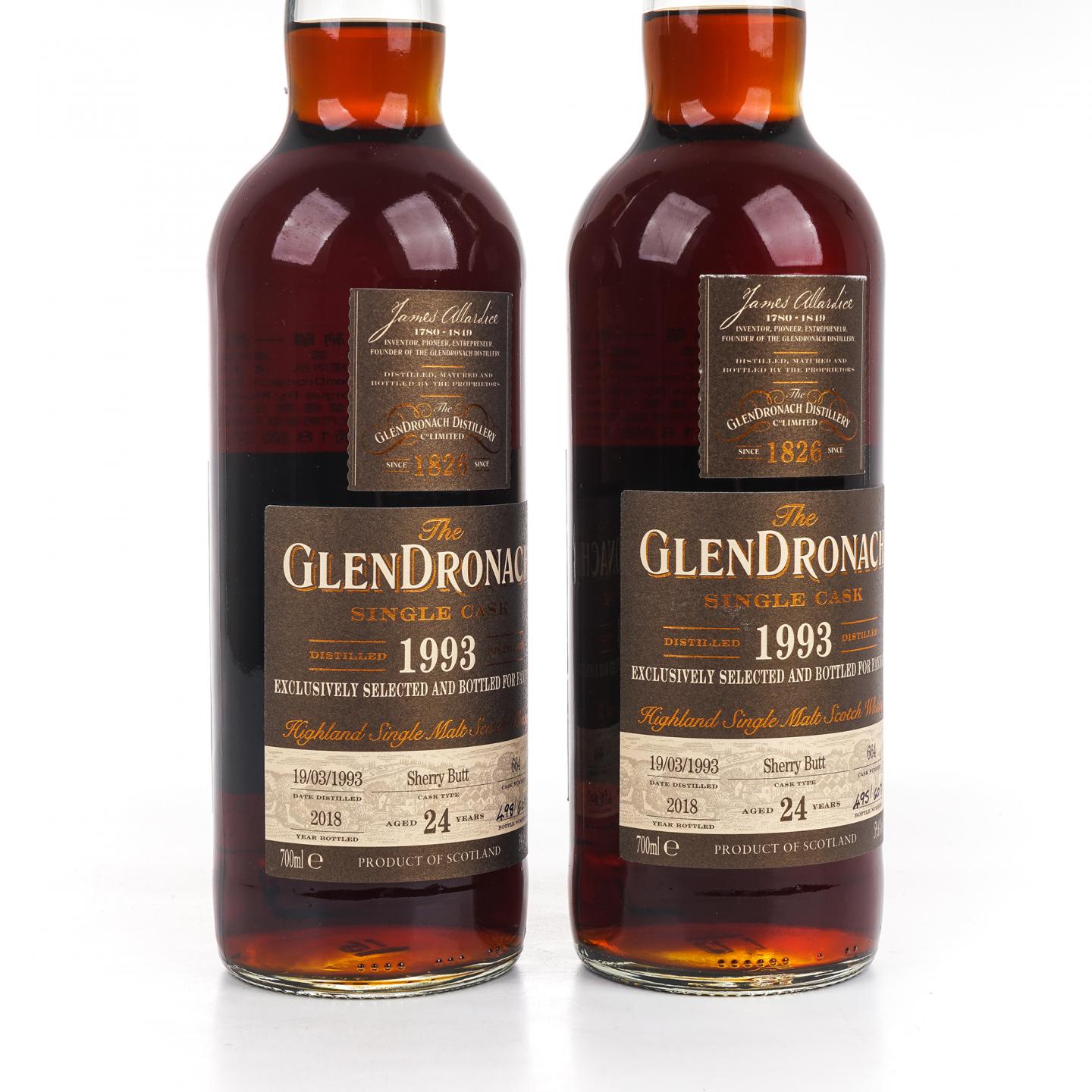 Glendronach 格兰多纳 24年 1993-2018 雪莉单桶#664 2瓶组