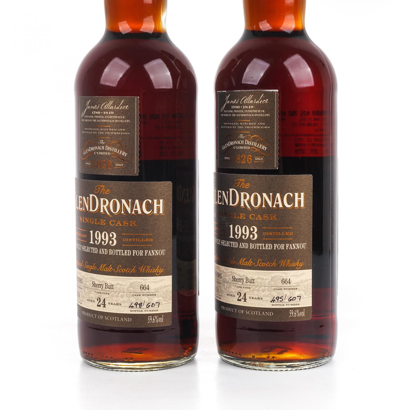 Glendronach 格兰多纳 24年 1993-2018 雪莉单桶#664 2瓶组