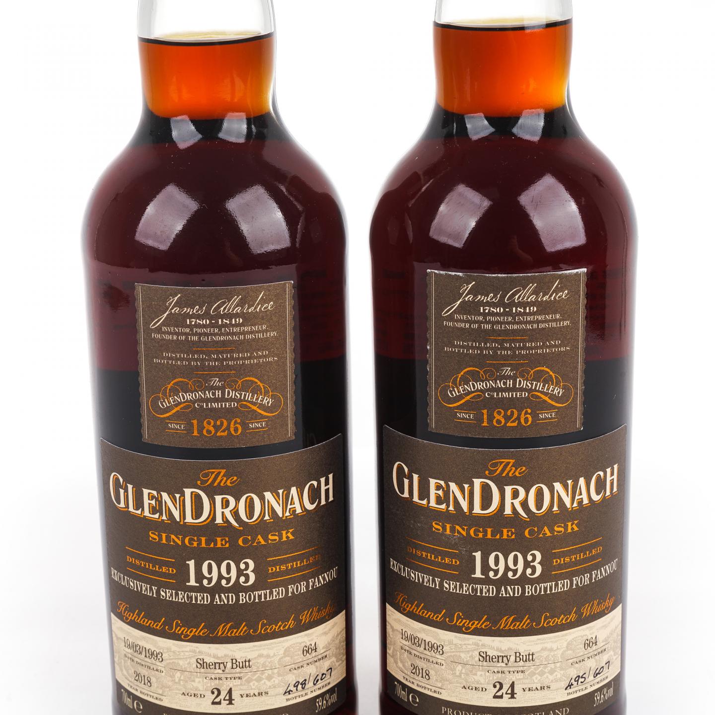Glendronach 格兰多纳 24年 1993-2018 雪莉单桶#664 2瓶组