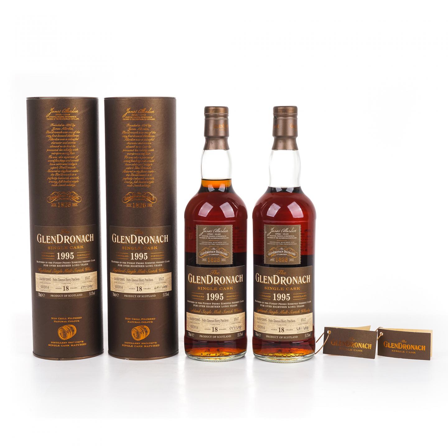 Glendronach 格兰多纳 18年 1995-2014 雪莉单桶#1517 2瓶组