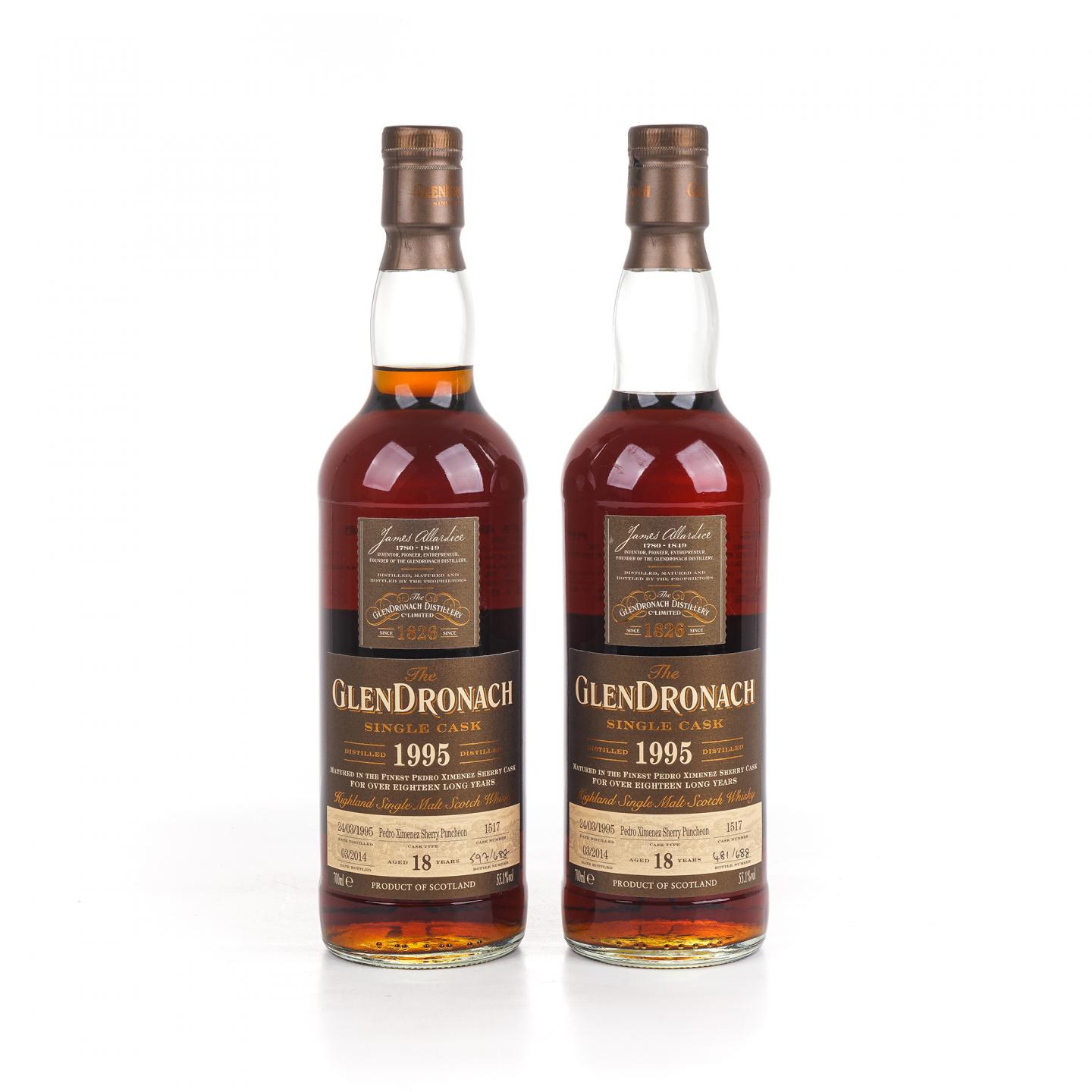 Glendronach 格兰多纳 18年 1995-2014 雪莉单桶#1517 2瓶组
