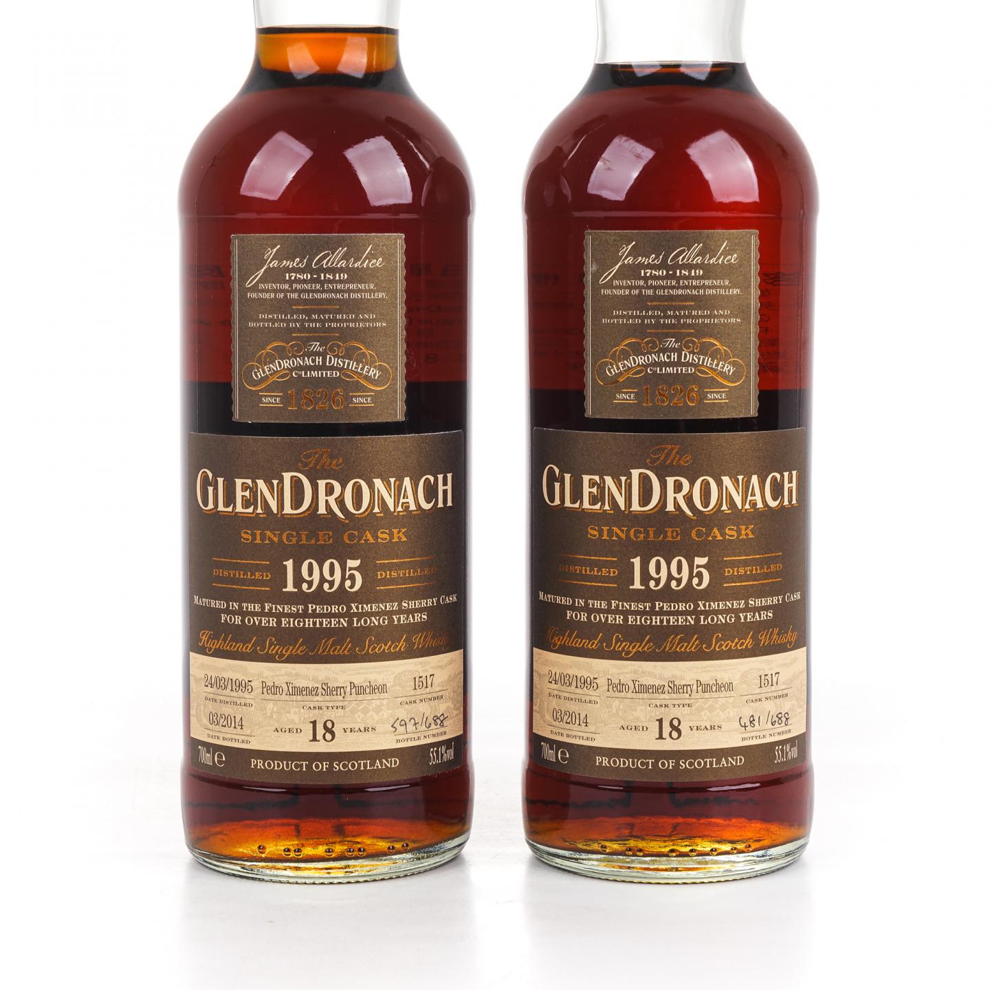 Glendronach 格兰多纳 18年 1995-2014 雪莉单桶#1517 2瓶组