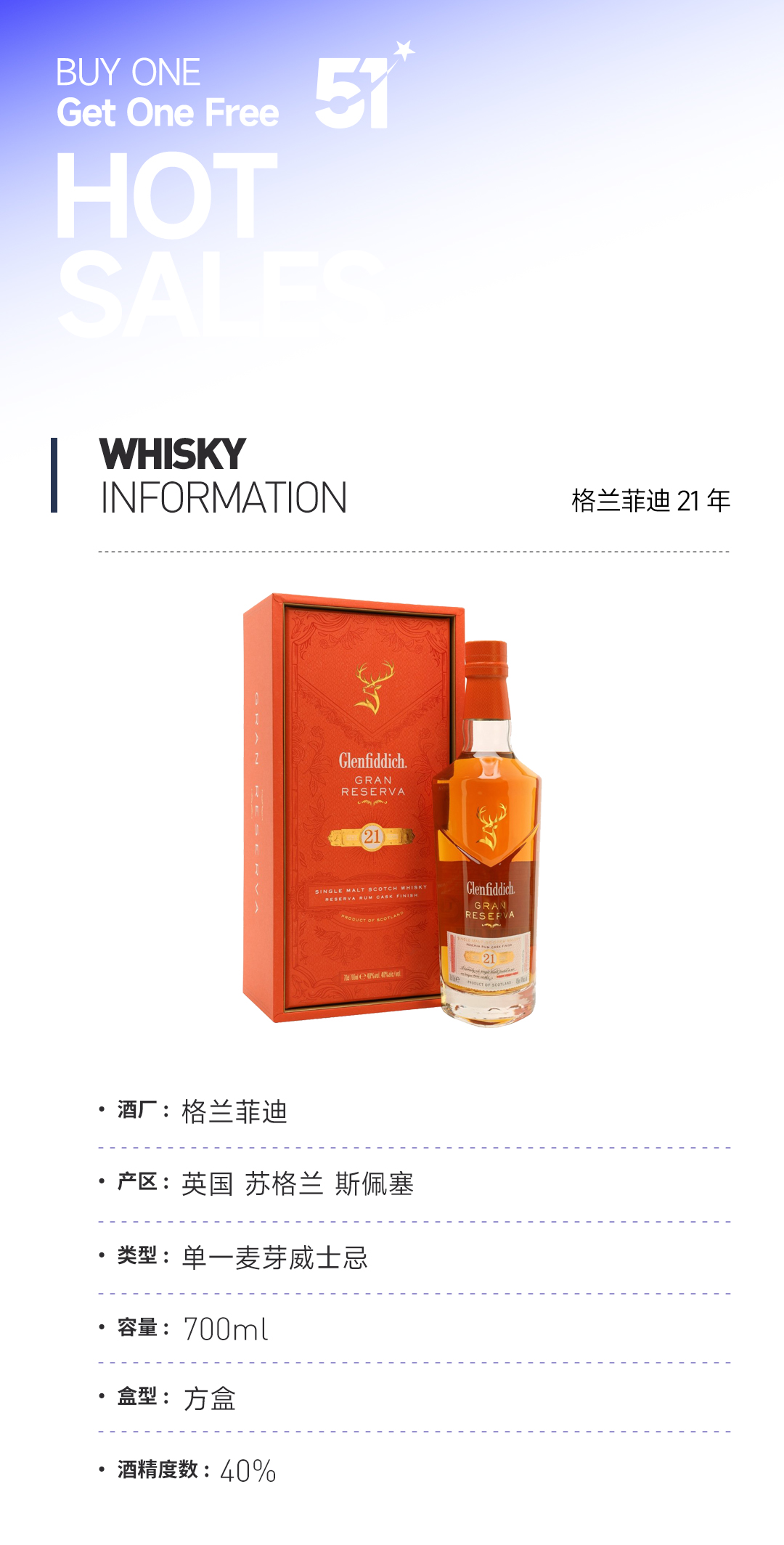 【五一特惠 买一赠一】格兰菲迪21年 赠：波摩12年