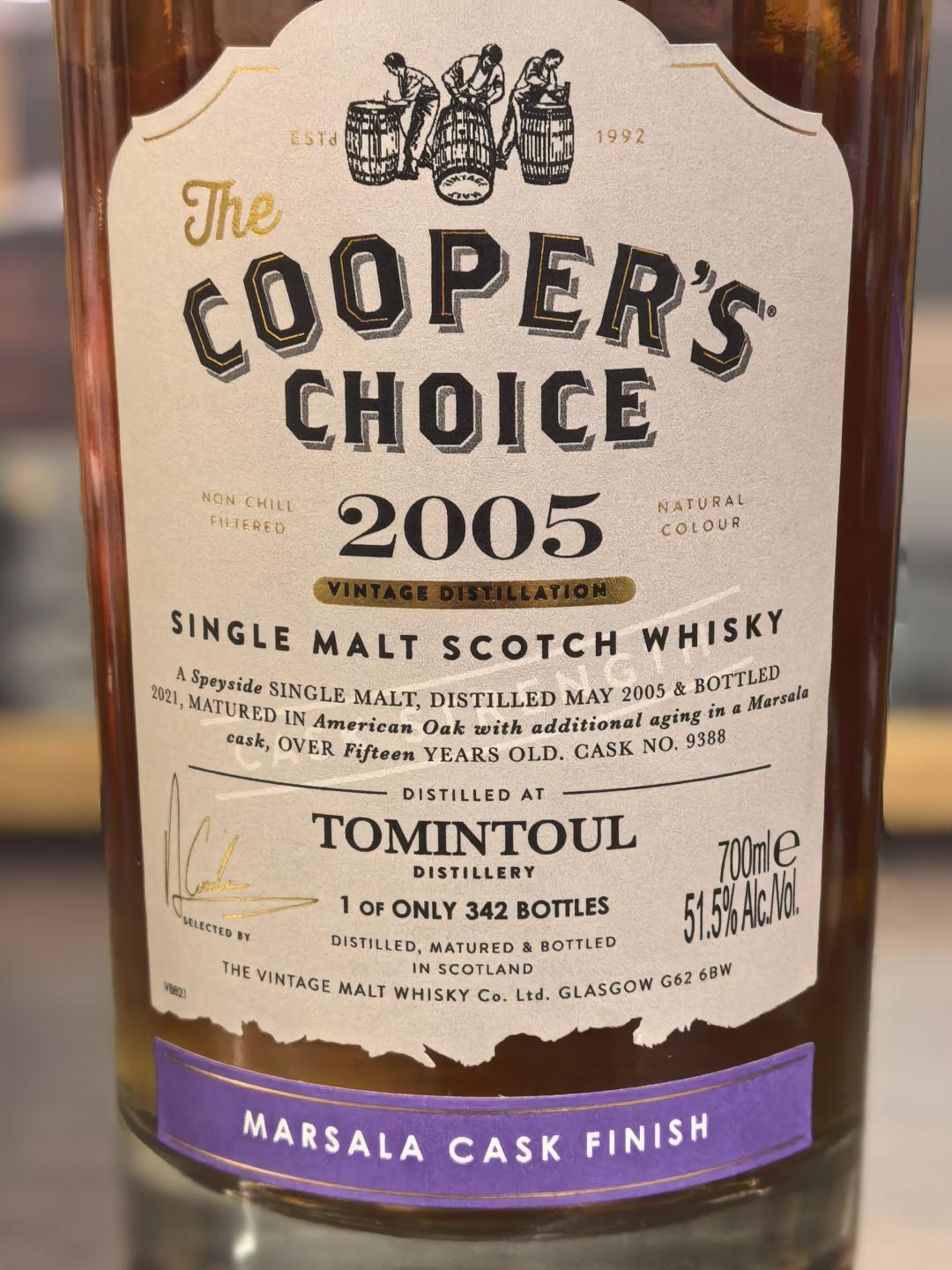 Tomintoul 托明多15年 2005-2021marsala桶 Cooper's Choice 到付