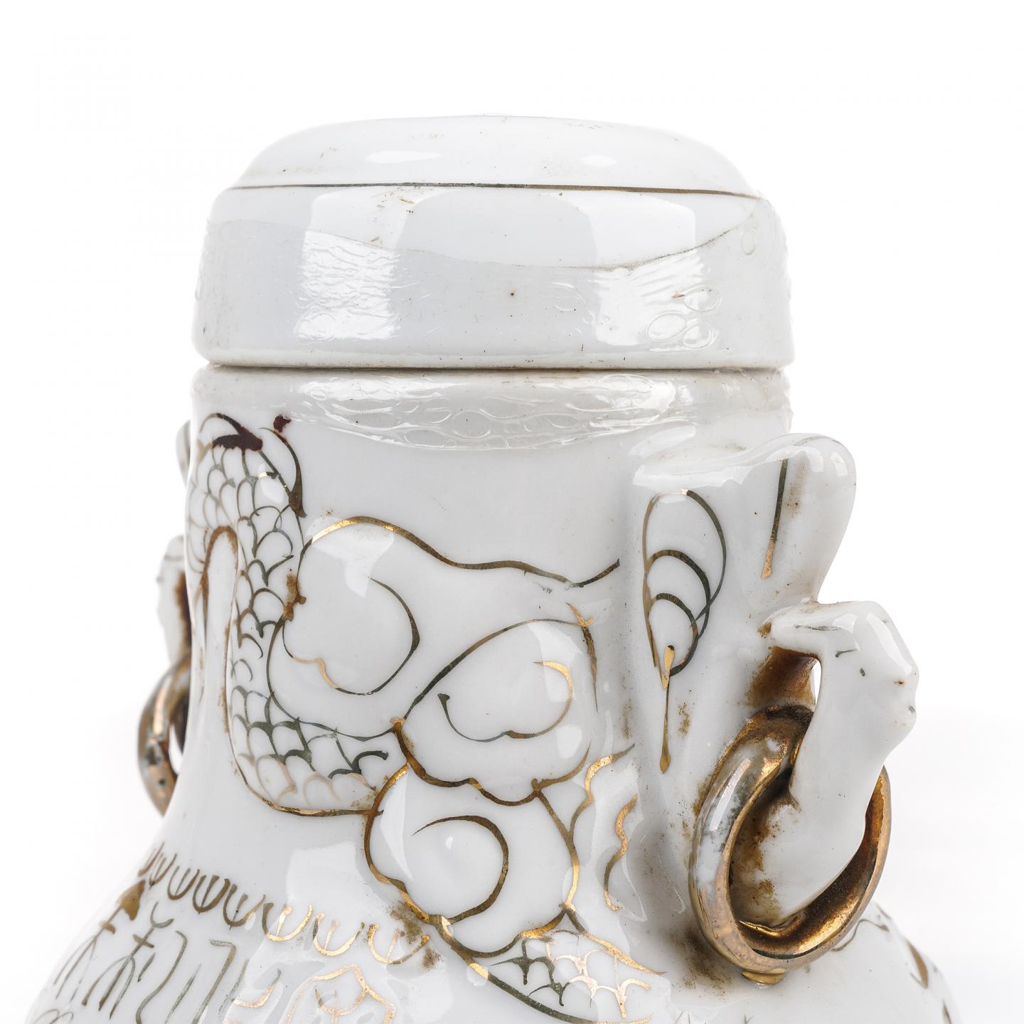 1980年代 福安赛岐 描金龙凤纹白瓷瓶老茉莉花茶一罐 约590g 干仓