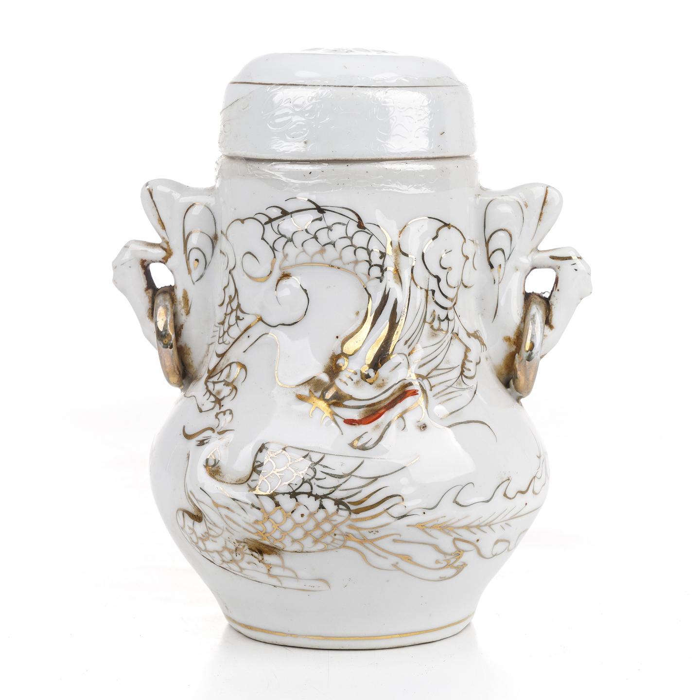 1980年代 福安赛岐 描金龙凤纹白瓷瓶老茉莉花茶一罐 约590g 干仓