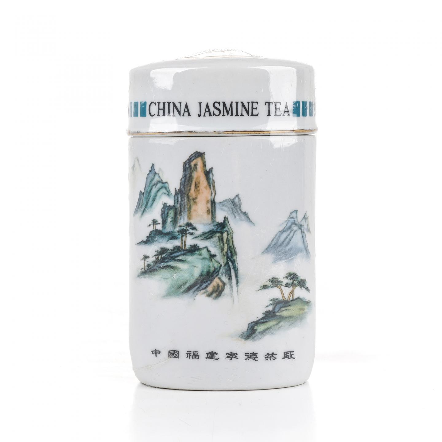1980年代 国营宁德茶厂 天山牌山水纹瓷瓶老茉莉花茶一罐 约380g 干仓