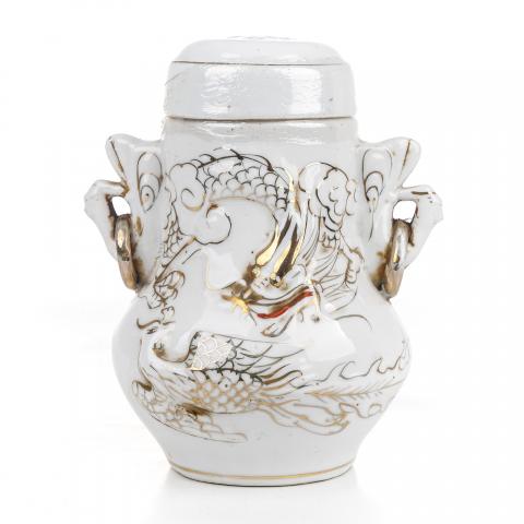 1980年代 福安赛岐 描金龙凤纹白瓷瓶老茉莉花茶一罐 约590g 干仓