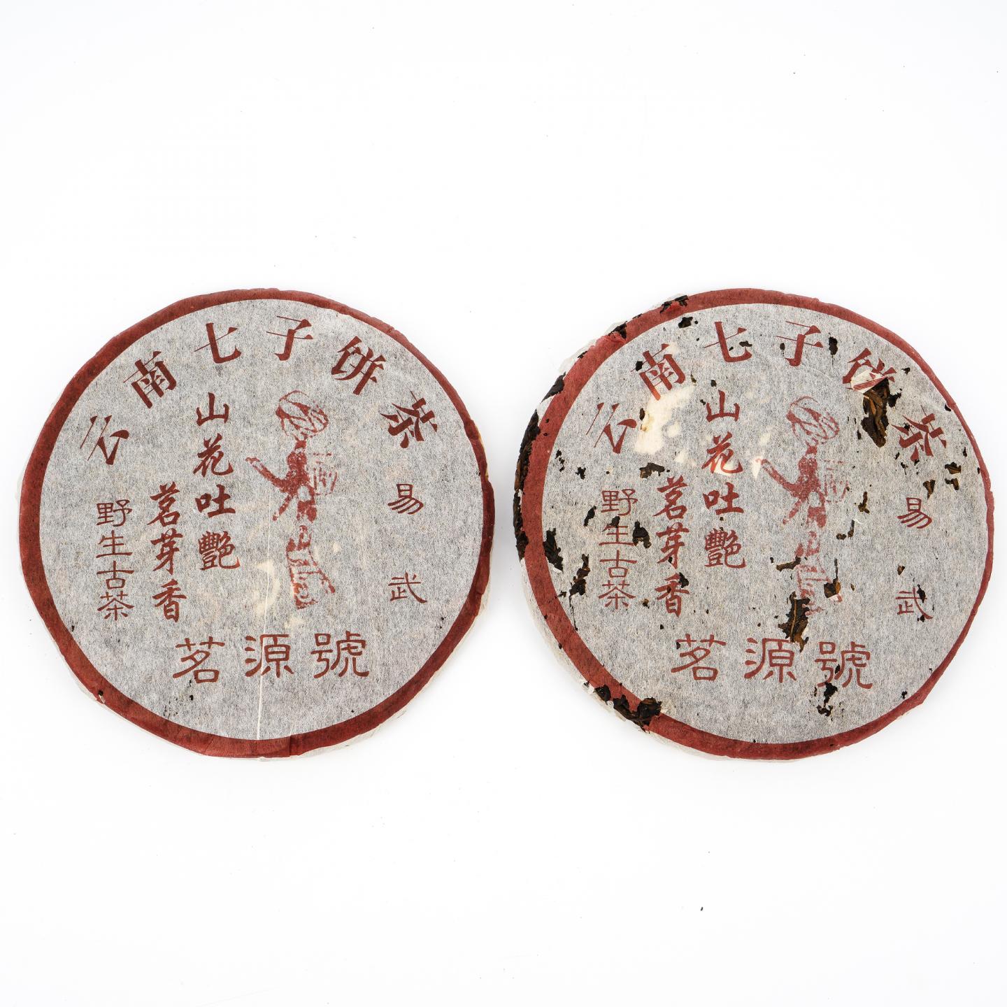 1990年代 易武茗源号“山花吐艳”野生古茶生普 两饼 总约764g 干仓