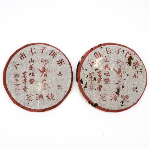 1990年代 易武茗源号“山花吐艳”野生古茶生普 两饼 总约764g 干仓