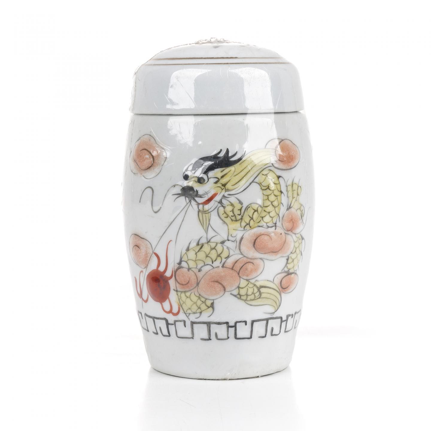 1980年代 国营霞浦茶厂 文峰牌描金吉祥龙纹瓷瓶老茉莉花茶一罐 513g