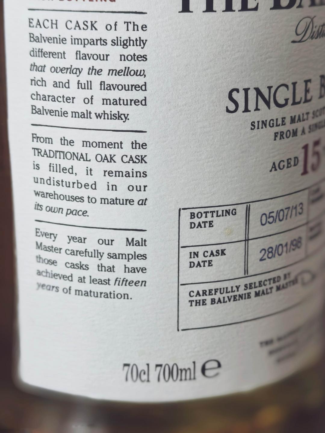 Balvenie百富15年1998-2013单桶手工装桶 签名版#1437 到付