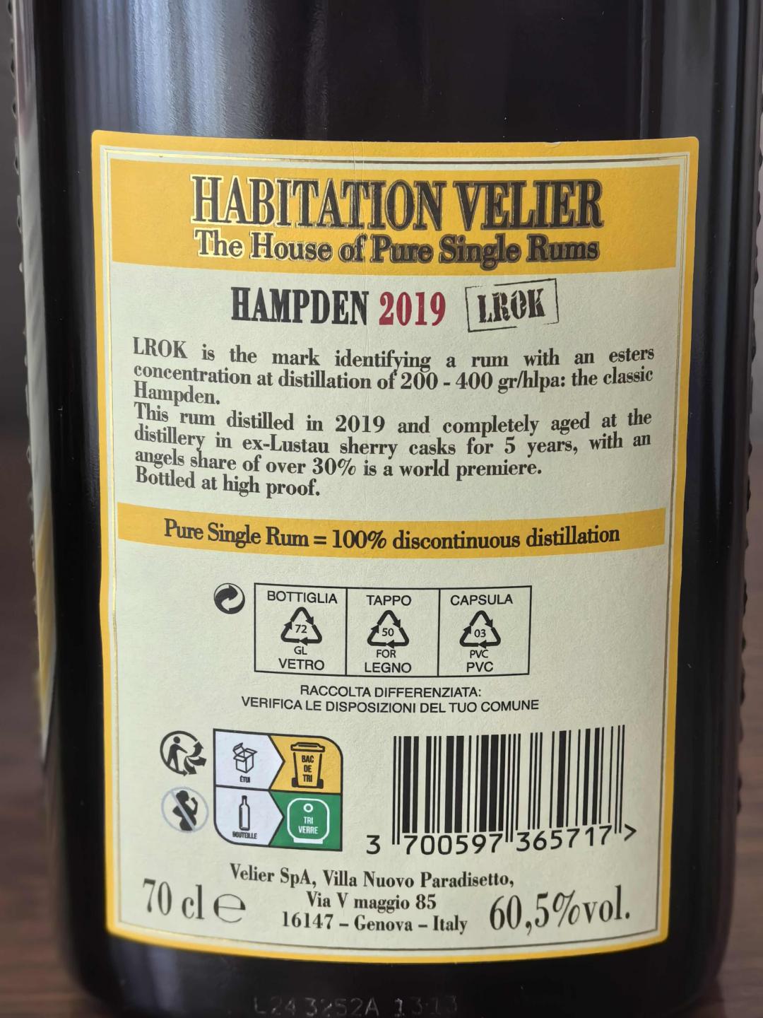 Hampden LROK5年2019-2024朗姆酒 Habitation Velier 到付