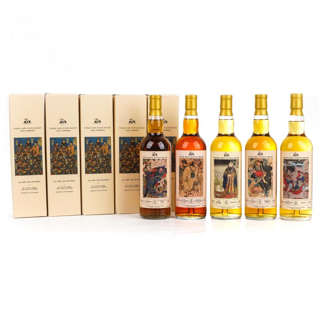 【艺术套装】Burnside百富36年/里爵22年/朱拉21年/汤马丁16年/格兰路思18年「通俗水浒传豪杰·天罡」单桶麦芽威士忌5只组 50.8/55.9/51.7/50.4/56.2% 700mlx5