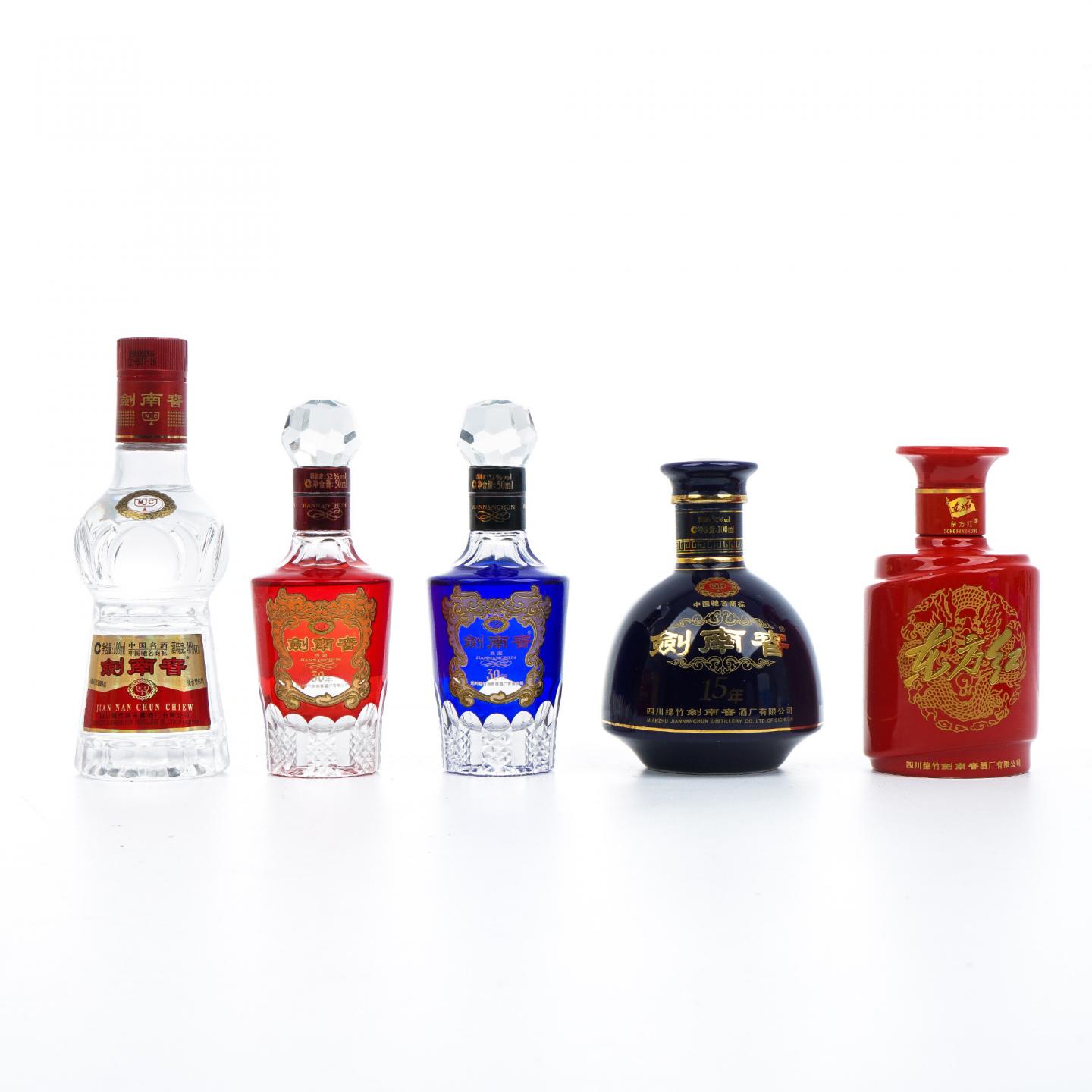 四川剑南春·东方红/典藏30年/15年/透明水晶瓶 100ml/50ml 礼盒装 5瓶组