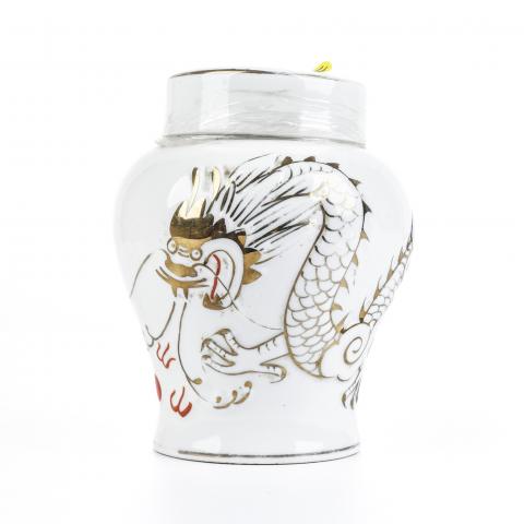 1980年代 国营福清东阁华侨茶厂 描金龙纹瓷瓶 老茉莉花茶 一罐