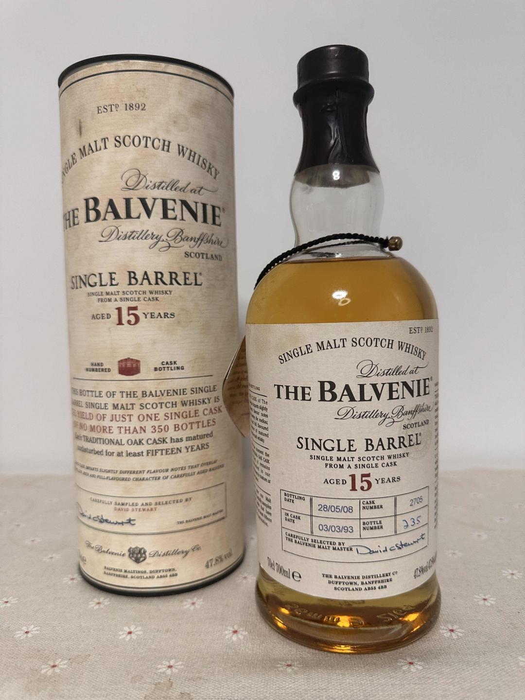 Balvenie 百富15年1993-2008单桶手工装桶签名版#2705 到付