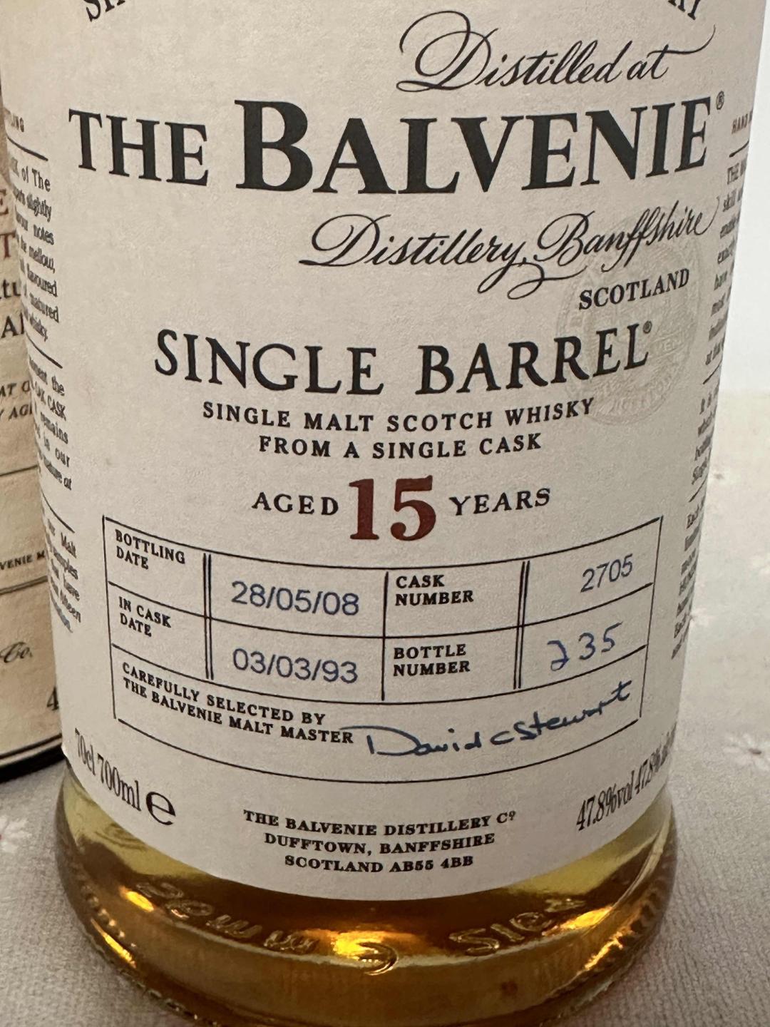 Balvenie 百富15年1993-2008单桶手工装桶签名版#2705 到付