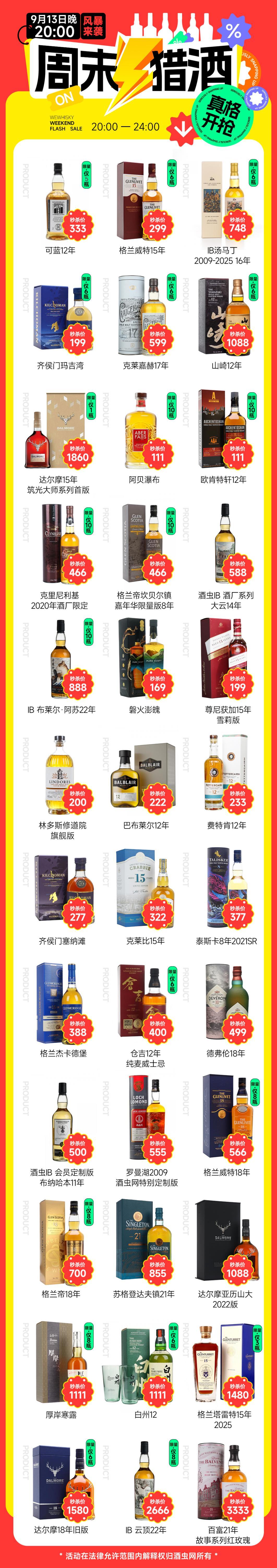 炸！炸！炸！格兰威特15年299/山崎12年1088/9.13晚8点各6瓶/手慢无！